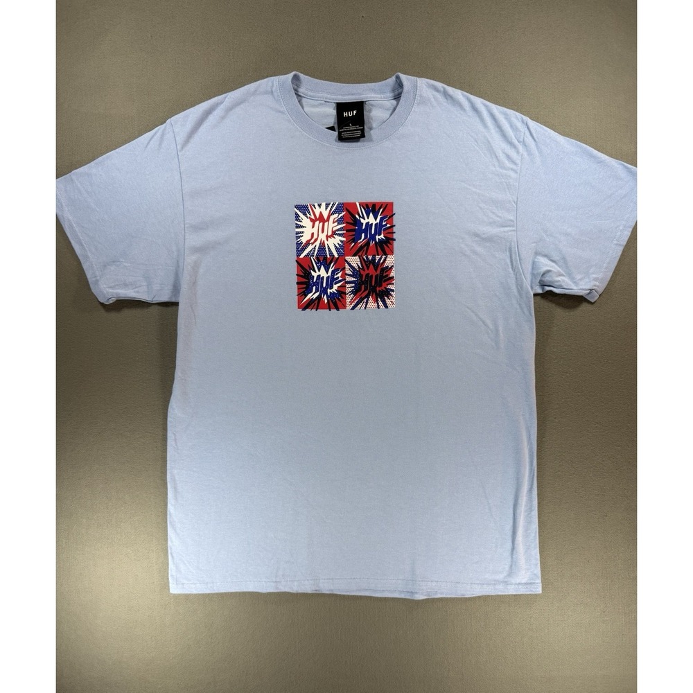 NWT HUF Firecracker Short Sleeve T-Shirt Light Blue Size Mens Large